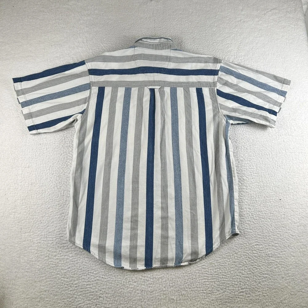 Vintage Coliseum Shirt Mens Large Blue Gray White Striped Button Up Casual 90s
